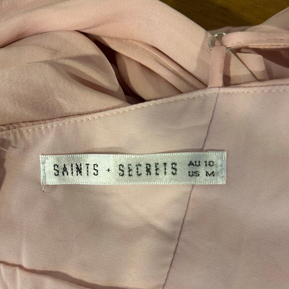 SAINTS + SECRETS Sz M Chiffon Pink Babydoll Dress Lined Tie Waist Zipper Y2K - Picture 6 of 10